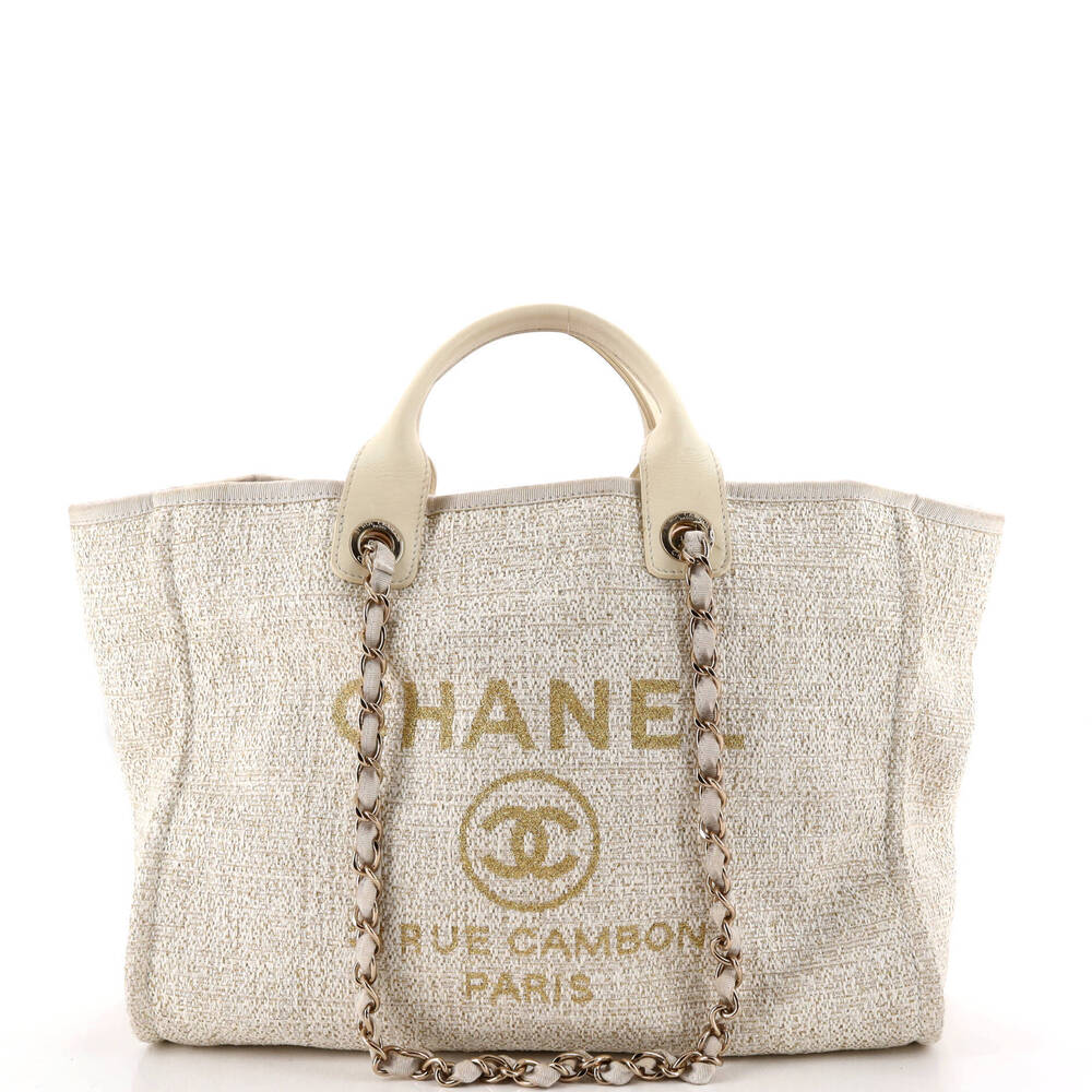Chanel Medium Deauville Tote Raffia with Glitter Detail